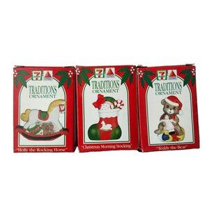 1997 Ornaments Christmas Morning Stocking Holly te Rocking Horse Teddy the Bear